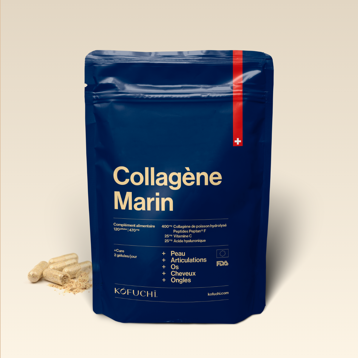 Collagène Marin Hydrolysé Peptan® - Compléments alimentaires bien-être - 120 gélules - KÓFUCHÎ
