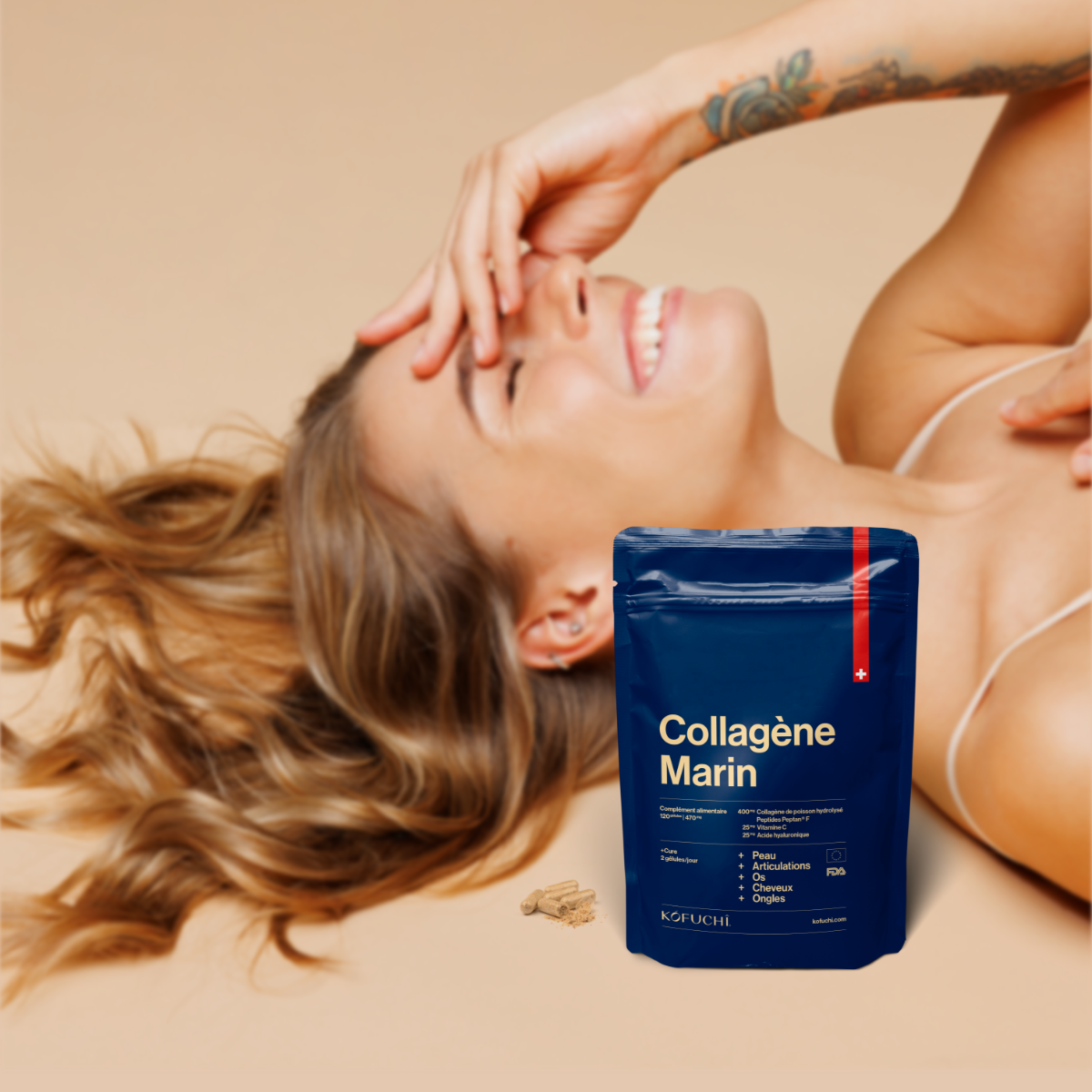 Collagène Marin Hydrolysé Peptan® - Compléments alimentaires bien-être - 120 gélules - KÓFUCHÎ