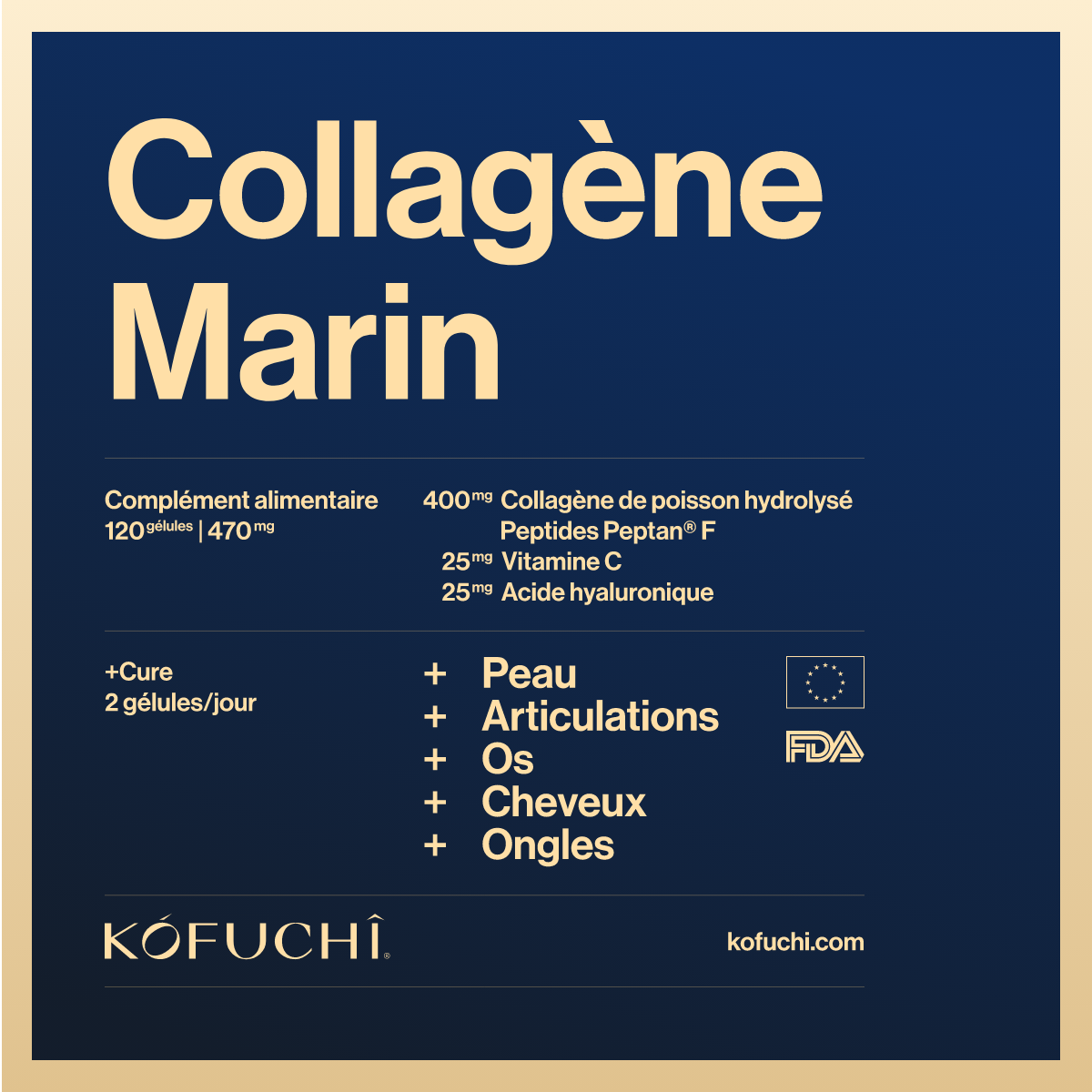 Collagène Marin Hydrolysé Peptan® - Compléments alimentaires bien-être - 120 gélules - KÓFUCHÎ