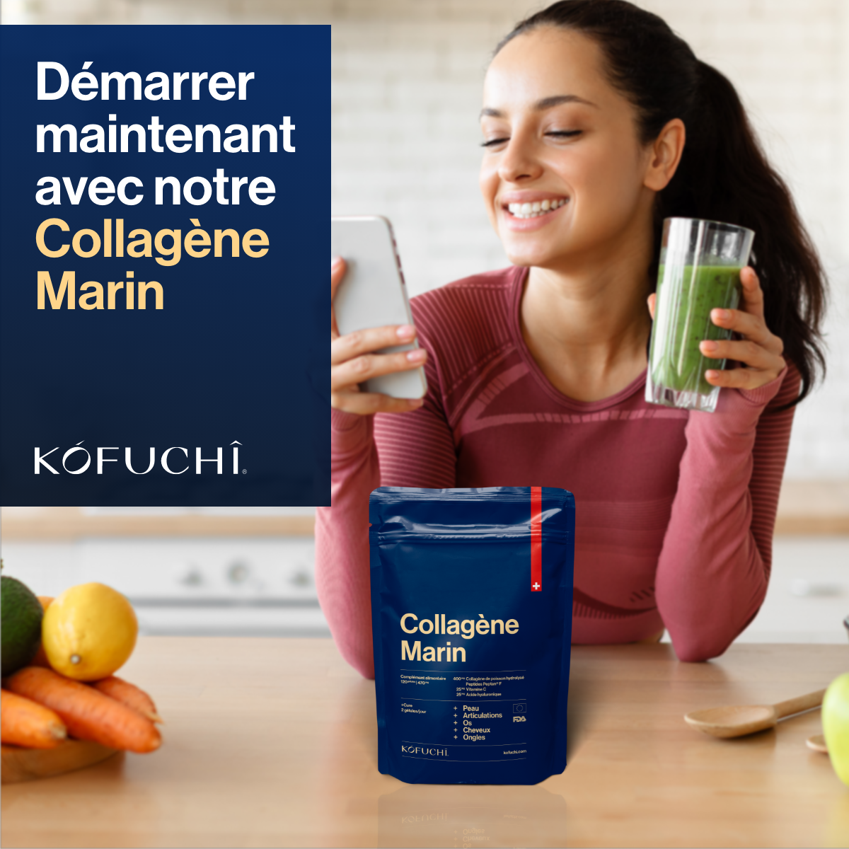 Collagène Marin Hydrolysé Peptan® - Compléments alimentaires bien-être - 120 gélules - KÓFUCHÎ